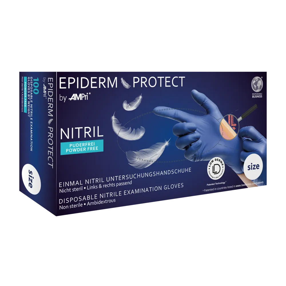 Nitrilhandschuhe, metallblau, blau, Größe S, puderfrei, Epiderm Protect by Med-Comfort