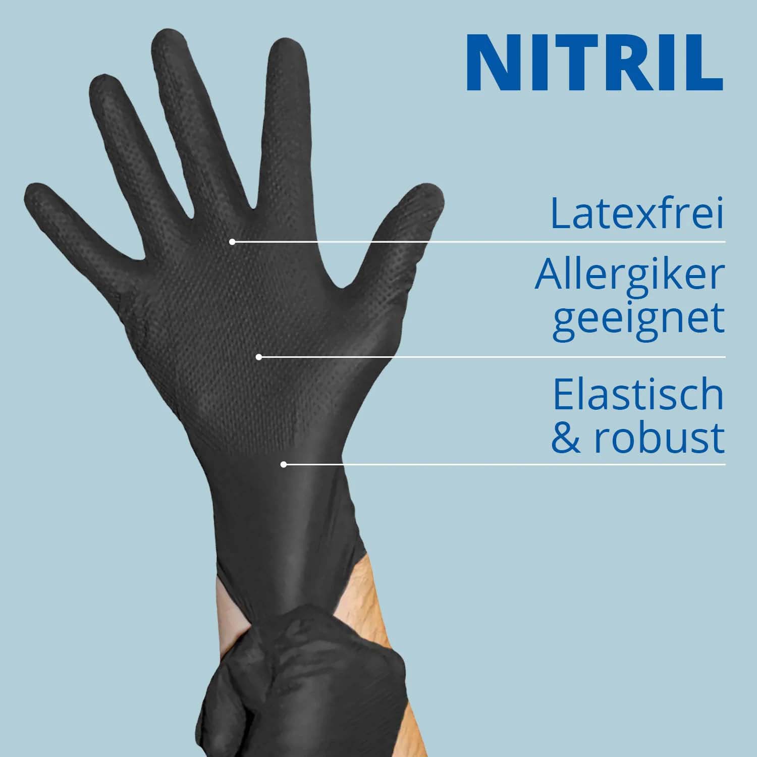 High Grip Einmalhandschuh aus Nitril, Größe L, schwarz, SolidSafety, Größe S-XXL, 100 Stück