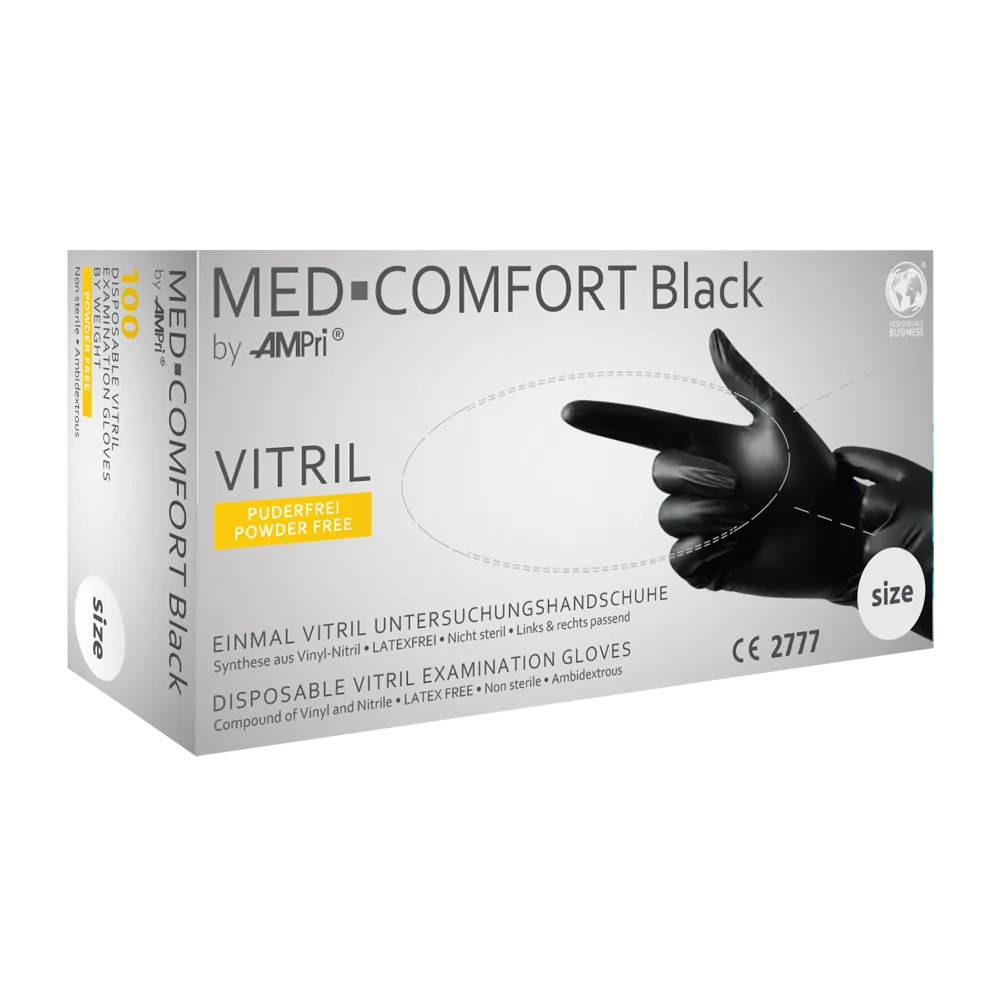 Vitrilhandschuhe, schwarz, Größe M, puderfrei, Med-Comfort Vitril