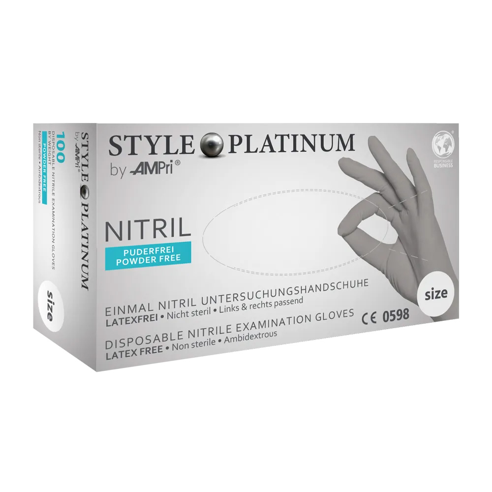 Nitrilhandschuhe, silbergrau, platinum, Größe S, puderfrei, Style PLATINUM by Med-Comfort