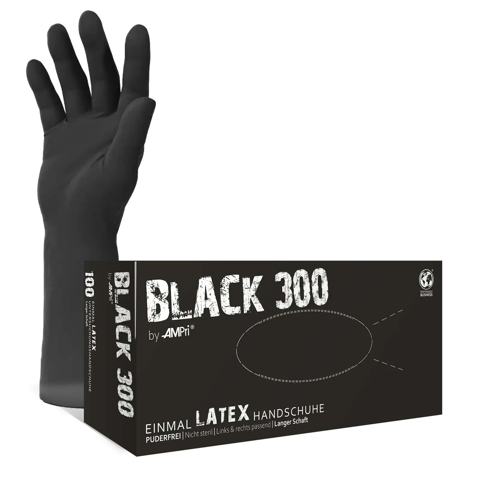 Black 300 Latex, Einmal Latex Handschuhe, schwarz (black), puderfrei, 100 Stück, Größe XL