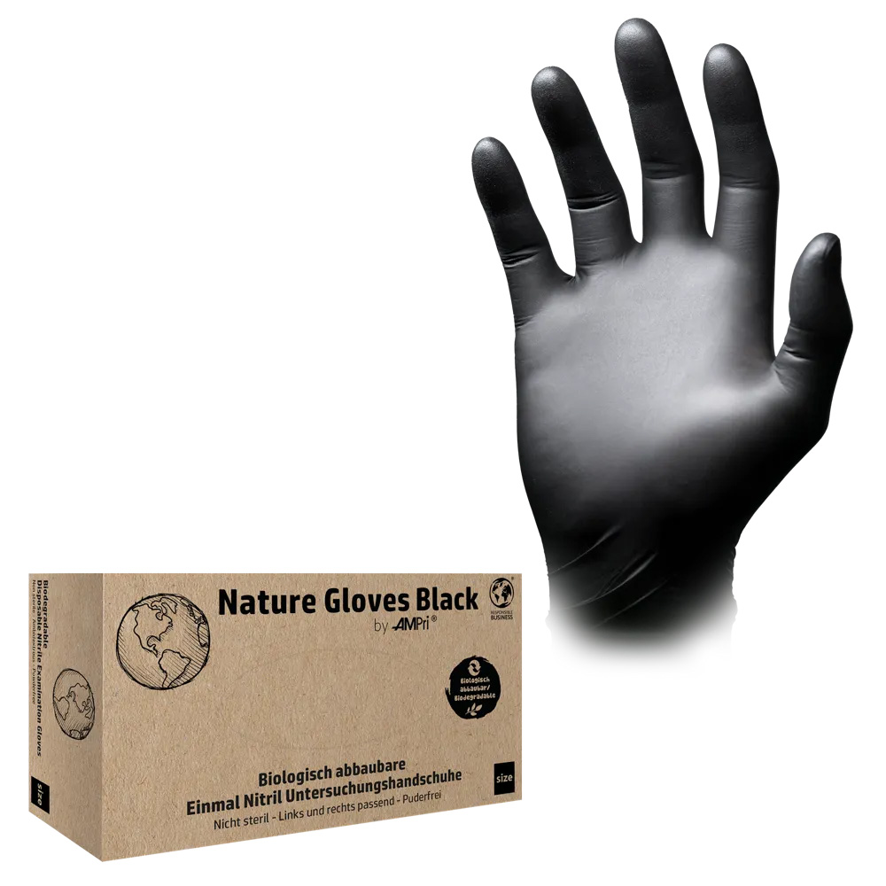 Nitrilhandschuhe, schwarz, Größe L, puderfrei, Nature Gloves by Ampri