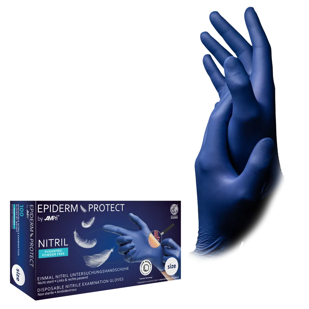 Nitrilhandschuhe, metallblau, blau, Größe S, puderfrei, Epiderm Protect by Med-Comfort