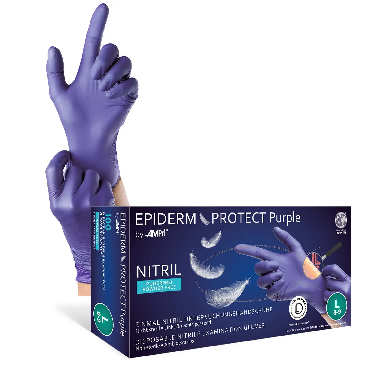 Einmalhandschuhe, Nitril Handschuhe, violett, puderfrei, 100 Stück, Größe S, Epiderm Protect Purple für empfindliche Haut, Med-Comfort