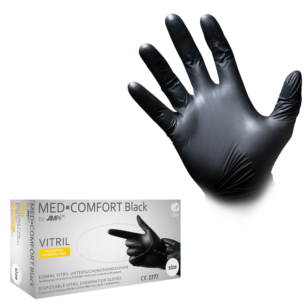 Vitrilhandschuhe, schwarz, Größe M, puderfrei, Med-Comfort Vitril