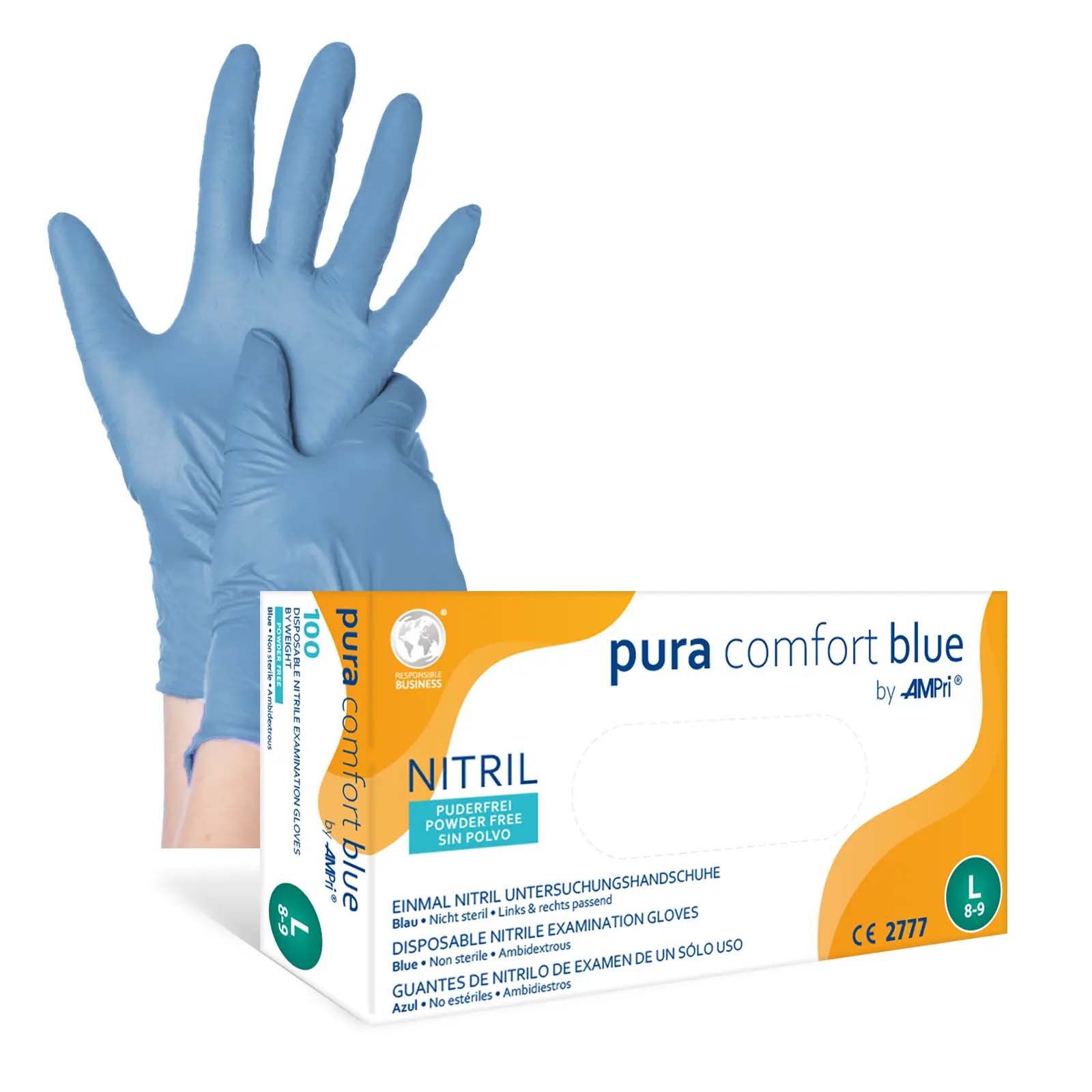 Einmalhandschuhe, Nitril Handschuhe, blau, puderfrei, 100 Stück, Größe M, Pura Comfort