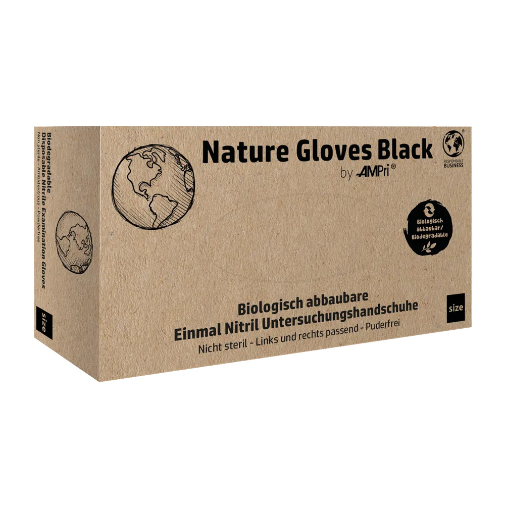 Nitrilhandschuhe, schwarz, Größe L, puderfrei, Nature Gloves by Ampri