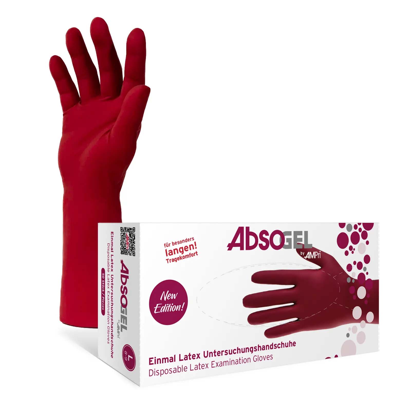 ABSOGEL Handschuhe, Waschhandschuhe, Weinrot (bordeaux), puderfrei, 50 Stück, Größe L